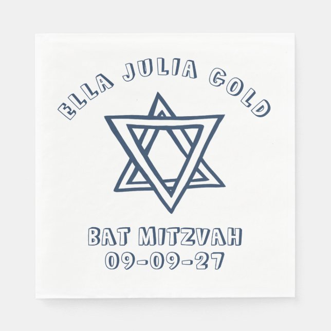 OUTLINE LETTERS STAR of DAVID Custom Bat Mitzvah Napkin (Front)