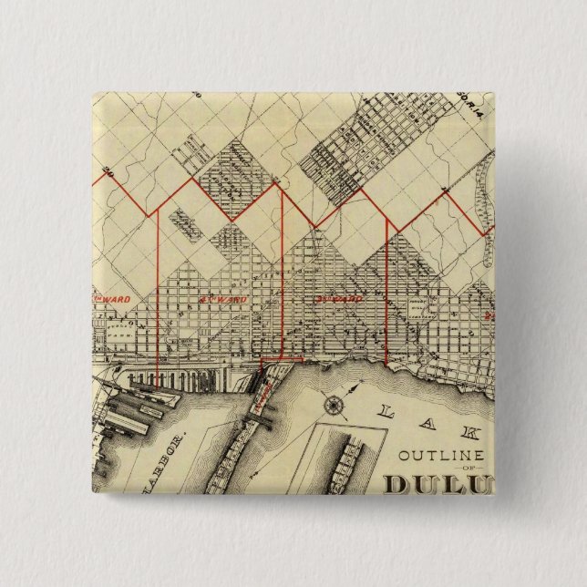 Outline Map of Duluth and Suburbs 15 Cm Square Badge (Front)