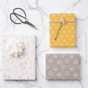 Outline Mushroom pattern in Earthtones Wrapping Paper Sheet