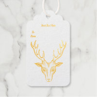 Outline of Male Deer Big antlers Face in Gold Foil