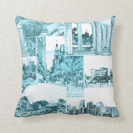 Outline Sketch of Downtown Denver, CO, Light Teal Cushion
