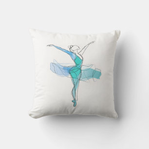 Outline Stroke Dancing Green Blue Ballerina Decor Cushion