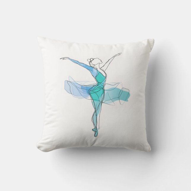 Outline Stroke Dancing Green Blue Ballerina Decor Cushion (Front)