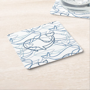 Outline whales square paper coaster