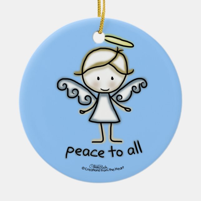Outlined Angel-Peace to All Ceramic Ornament (Front)