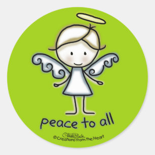 Outlined Angel-Peace to All Classic Round Sticker