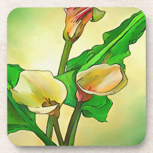 Outlined Calla Lilies Against A Green Ombre Coaster