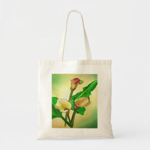 Outlined Calla Lilies Against A Green Ombre Tote Bag
