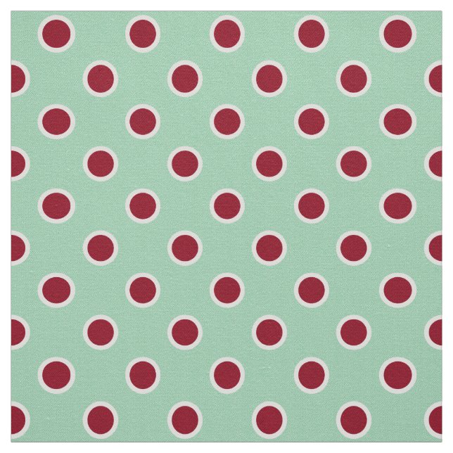 Outlined Dark Red Polka Dots on Light Green Fabric (Swatch)