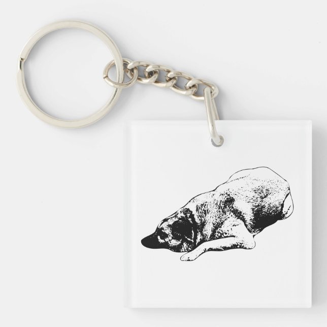 Outlined Dog Design Keeps Calm On Winter Days Key Ring (Front)