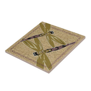 Outlined Dragonfly Art Ceramic Tile
