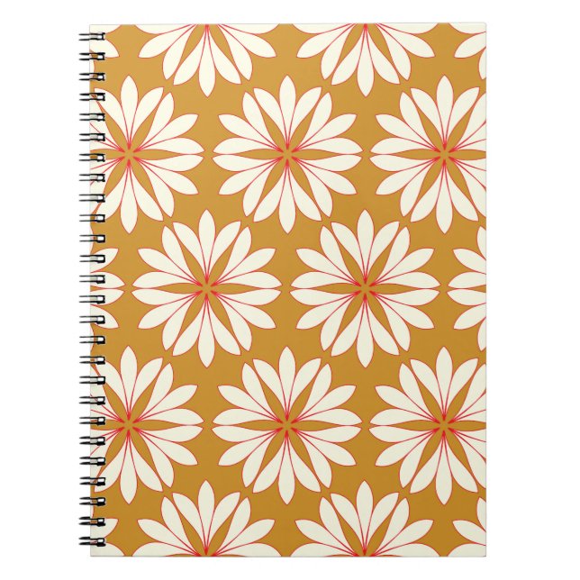 Outlined floral grid: gold, red, ivory notebook (Front)