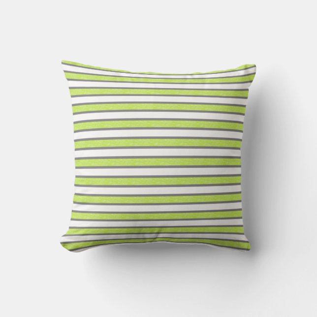 Outlined Grey and Static Lime Green Stripes Cushion (Front)
