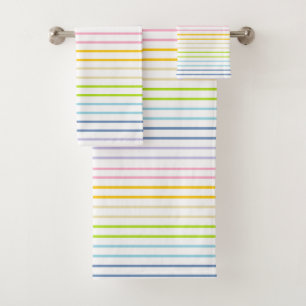 Outlined Pastel Rainbow Stripes Bath Towel Set