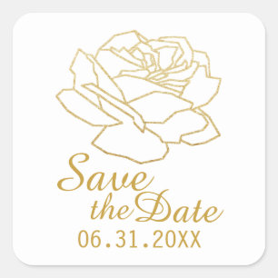 outlined rose flower, save the date / wedding  square sticker