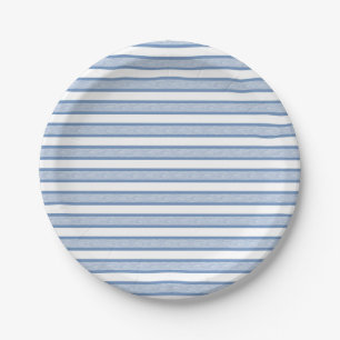 Outlined Stripes Blue/Grey Paper Plate