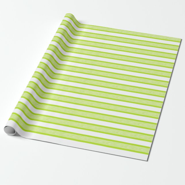 Outlined Stripes Lime Green Wrapping Paper (Unrolled)
