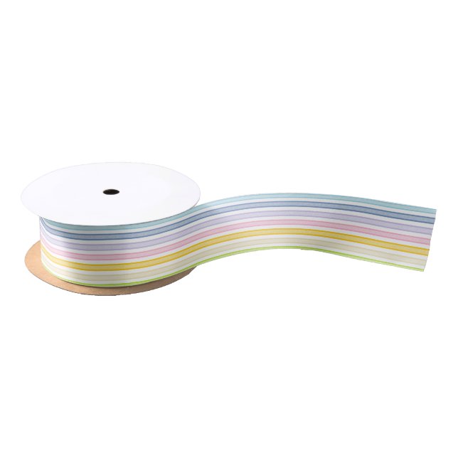 Outlined Stripes Pastel Rainbow Satin Ribbon (Spool)