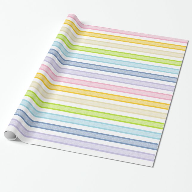 Outlined Stripes Pastel Rainbow Wrapping Paper (Unrolled)