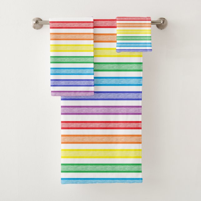 Outlined Stripes Rainbow Bath Towel Set (Insitu)