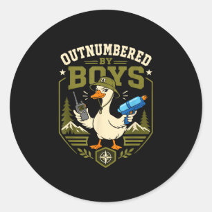 Outnumber by boys funny mum hiking camping duck classic round sticker