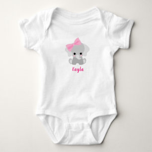Outrageously Cute Elephant With a Pretty Pink Bow  Baby Bodysuit