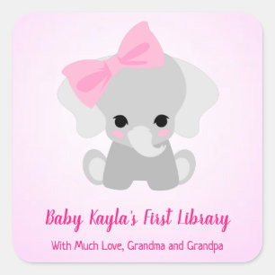 Outrageously Cute Elephant With a Pretty Pink Bow Square Sticker