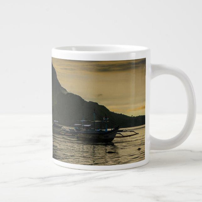 Outrigger At Sunset Large Coffee Mug (Right)