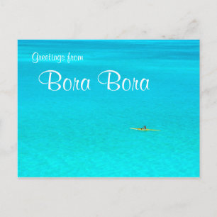 Outrigger canoe in Bora Bora text postcard