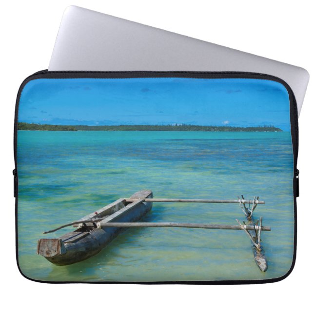 Outrigger Canoe In Shallow Ocean Laptop Sleeve (Front)