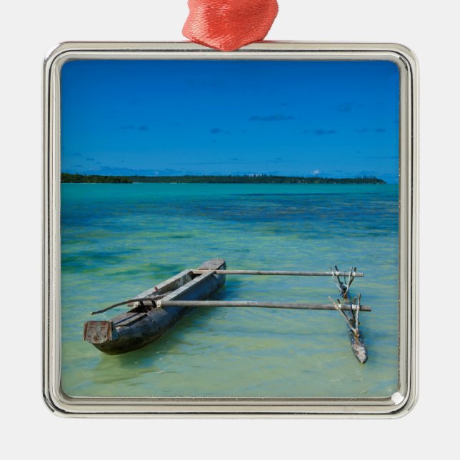 Outrigger Canoe In Shallow Ocean Metal Ornament (Front)