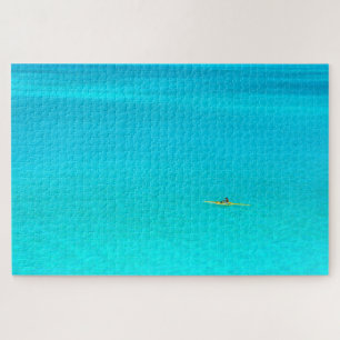 Outrigger canoe in turquoise Bora Bora lagoon Jigsaw Puzzle
