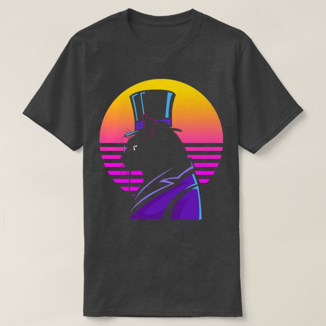 Outrun Steampunk Cat  Synthwave Futurism T-Shirt (Design Front)