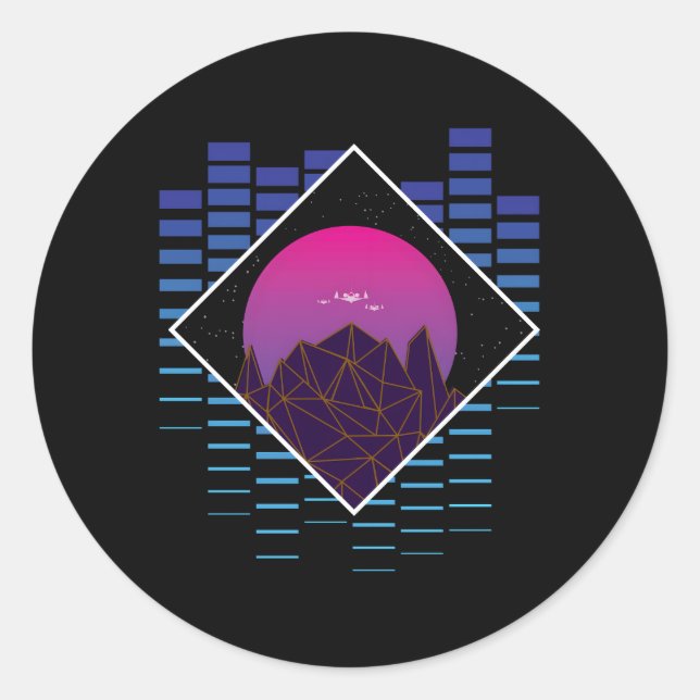 Outrun Synthwave Vaporwave Aesthetic Classic Round Sticker (Front)