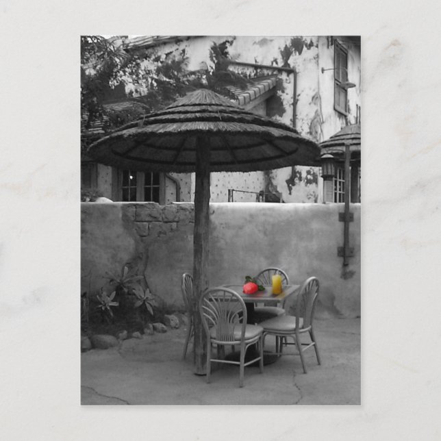 Outside cafe with colour splash postcard (Front)