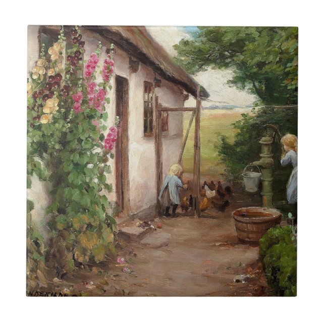 Outside the Farmhouse – H.A. Brendekilde Ceramic Tile (Front)