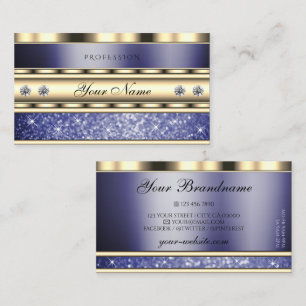 Outstanding Gold Blue Sparkling Glitter Diamonds Business Card