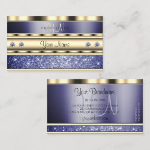 Outstanding Gold Blue Sparkling Glitter Monogram Business Card
