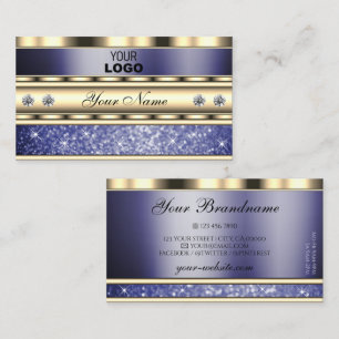 Outstanding Gold Blue Sparkling Glitter with Logo Business Card