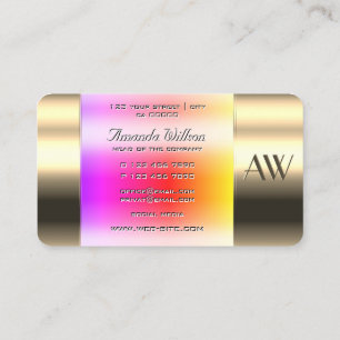 Outstanding Gold Glass Can Rainbow Fluids Monogram Business Card