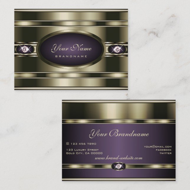 Outstanding Purple and Chrome with Faux Diamonds  Business Card (Front/Back)