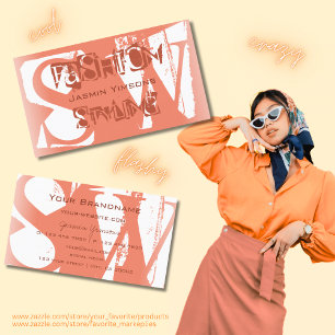Outstanding Salmon and White with Monogram Stylish Business Card