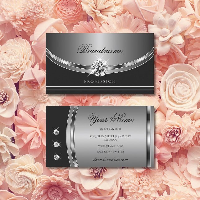Outstanding Silver Dark Grey Sparkling Diamonds Business Card (Creator Uploaded)