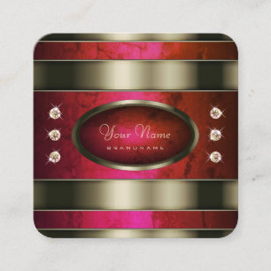 Outstanding Silver with Red Pink Gradient Marble Square Business Card