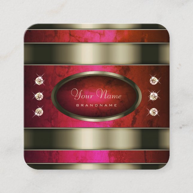 Outstanding Silver with Red Pink Gradient Marble  Square Business Card (Front)