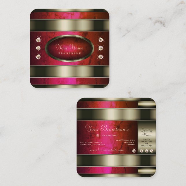 Outstanding Silver with Red Pink Gradient Marble  Square Business Card (Front/Back)