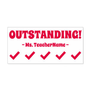 "OUTSTANDING!" + Tutor's Name Rubber Stamp