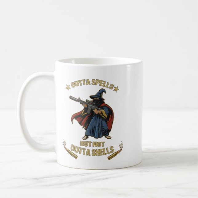 Outta Spells But Not Outta Shells Fantasy Meme Vin Coffee Mug (Left)