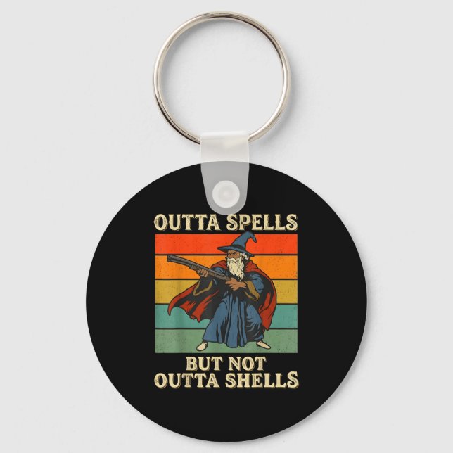 Outta Spells But Not Outta Shells Wizard Retro Fan Key Ring (Front)