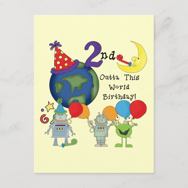 Outta This World 2nd Birthday Tshirts Postcard (Front)